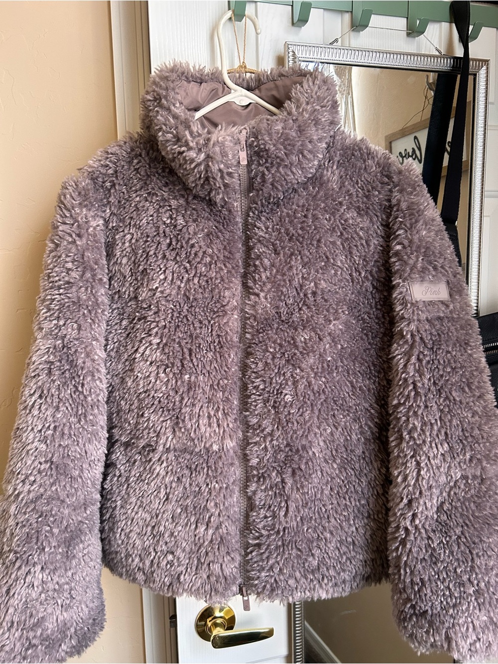 Women’s Pink Plush Zip-Front Jacket - Dusty Mauve